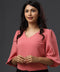Vneck Balloon Sleeve Pink Chiffon Top